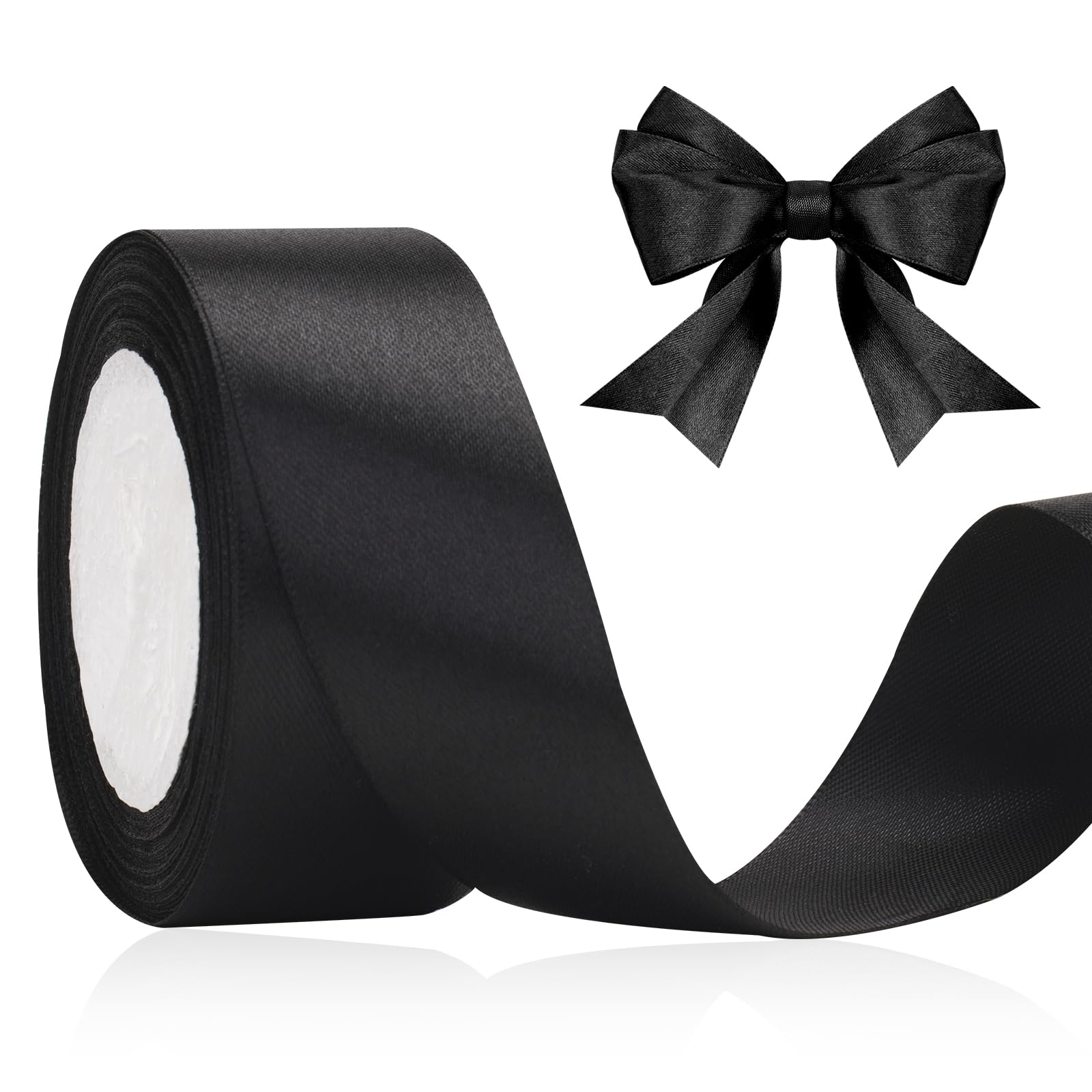 KINGLAKE 40mm Black Satin Ribbon for Gift Wrapping, 22M Polyester Fabric Decorative Ribbon for Xmas, Valentine, Bouquets, Wedding Decoration