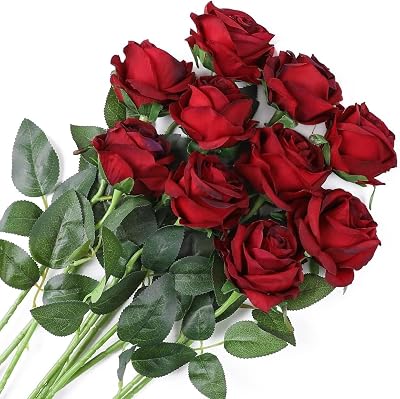 Veryhome 10 Pcs Artificial Silk Roses 8CM Single Stem Blooming Wedding Bouquet