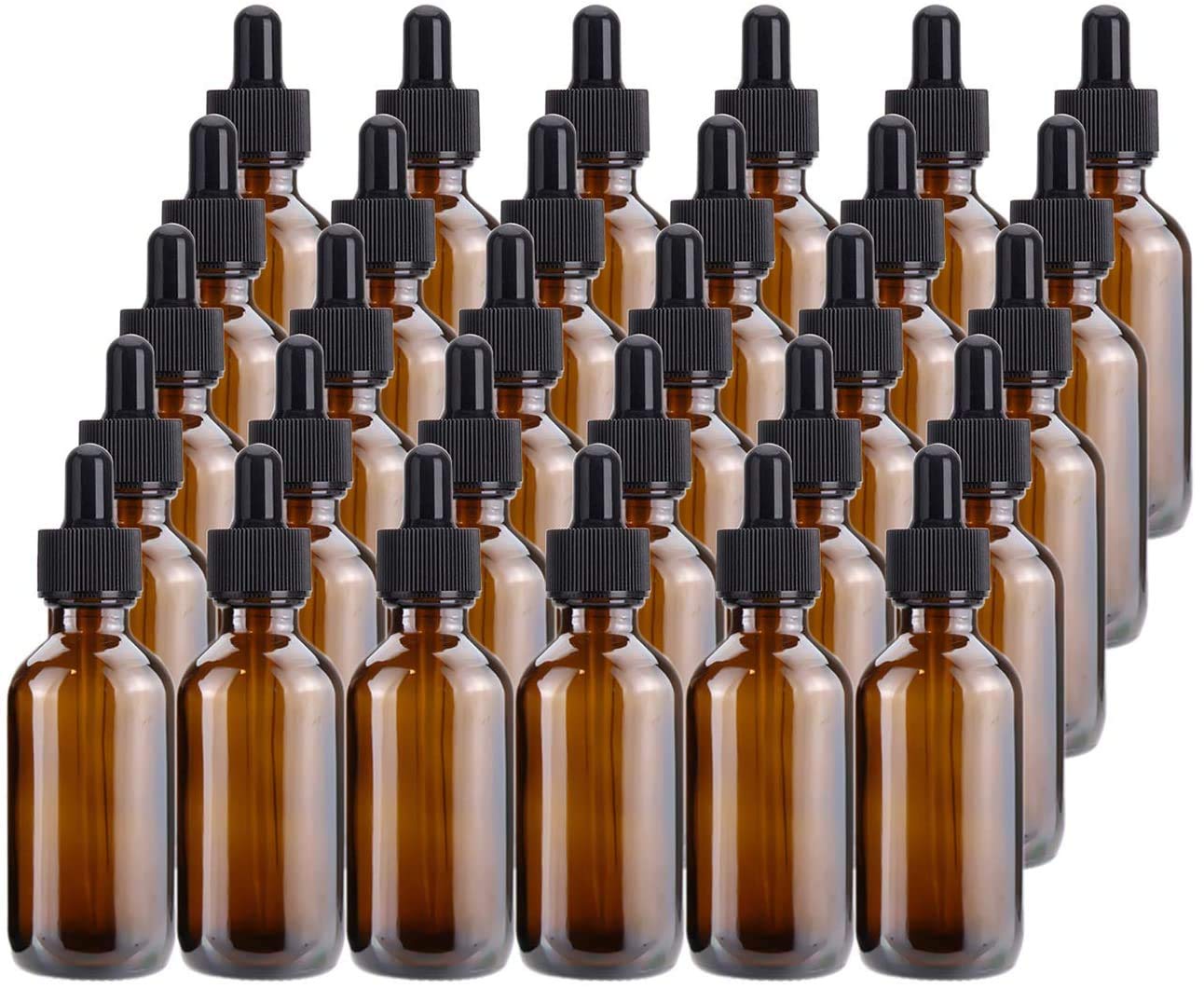 Lawei 30 Pcs x 60ml Amber Glass Bottles with Glass Eye Dropper Pipettes Dropper Bottles for Essential Oils Perfumes Aromatherapy Chemistry Lab Chemicals