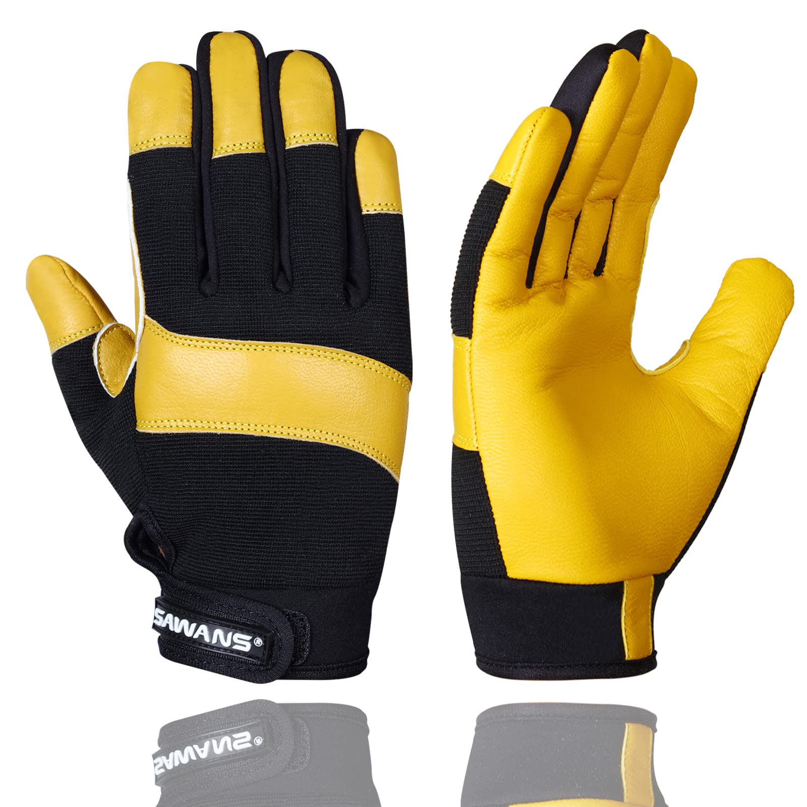 SAWANS Leather Gardening Gloves Working for Women and Men Utility Dexterity Breathable Garden Work Safety Gloves Gardener Thorn Proof Heavy Duty Rigger Mechanic Builder Construction (M)