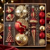 Valery Madelyn Ornaments for Christmas Trees, 35ct Red and Gold Shatterproof Christmas Tree Decorations, Luxury Hanging Ball Ornaments Bulk for Xmas Holiday Party Decor