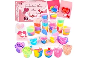 WUJYLY Valentine's Day Gifts for Kids-24 Sets of Slime and 9 Valentine Card, Class Valentine Gifts, Kids Valentines Gifts for School, Slime Party Favors with Gift Cards, Valentine Gifts for Kids