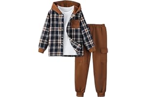 Yhnslsf Boys Clothes Fall Winter Outfits, Toddler Boy Sweatsuit Plaid Hoodie Pants Clothing Set For Kids Boys Size 5-12 Years