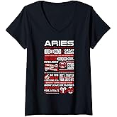 Womens Aries Facts Funny Zodiac Sign Graphic V-Neck T-Shirt