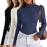 Oakgarden 3 Pack Women's Long Sleeve Mock Turtleneck Shirts, Crew Neck Slim Fit Base Layer Tops Thermal Underwears