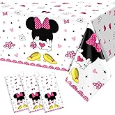 Tewess 3 Pieces Cartoon Pink Mouse Disposable Birthday Table Covers Cute Mouse Head Waterproof Plastic Tablecloths for Kids Girls 54x108IN Birthday Party Supplies