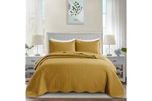 IR Imperial Rooms Queen Quilt Bedding Set Size (90" x 96") + 2 Pillow Shams (20" x 26"+ 2") - 3 Pcs All Season Lightweight Reversible Microfiber Coverlet Embossed Quilt Bedspread (Ochre)