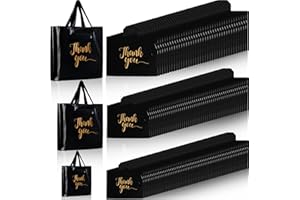 Teling 200 Pcs Thanks Bags with Handle Bulk Thank You Merchandise Bags 3 Size Plastic Packet Retail Shopping Package for Boutique 9 x 12'', 12 x 15'', 15 x 18''(Black)