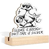 CTYNU Funny Office Desk Decor Sign, Silence Is Golden, Duct Tape Is Silver Duck Shaped Wood Sign Plaque with Wooden for Home Office Desk Decor,Fuuny Gifts for Duck Lovers Coworkers Friends