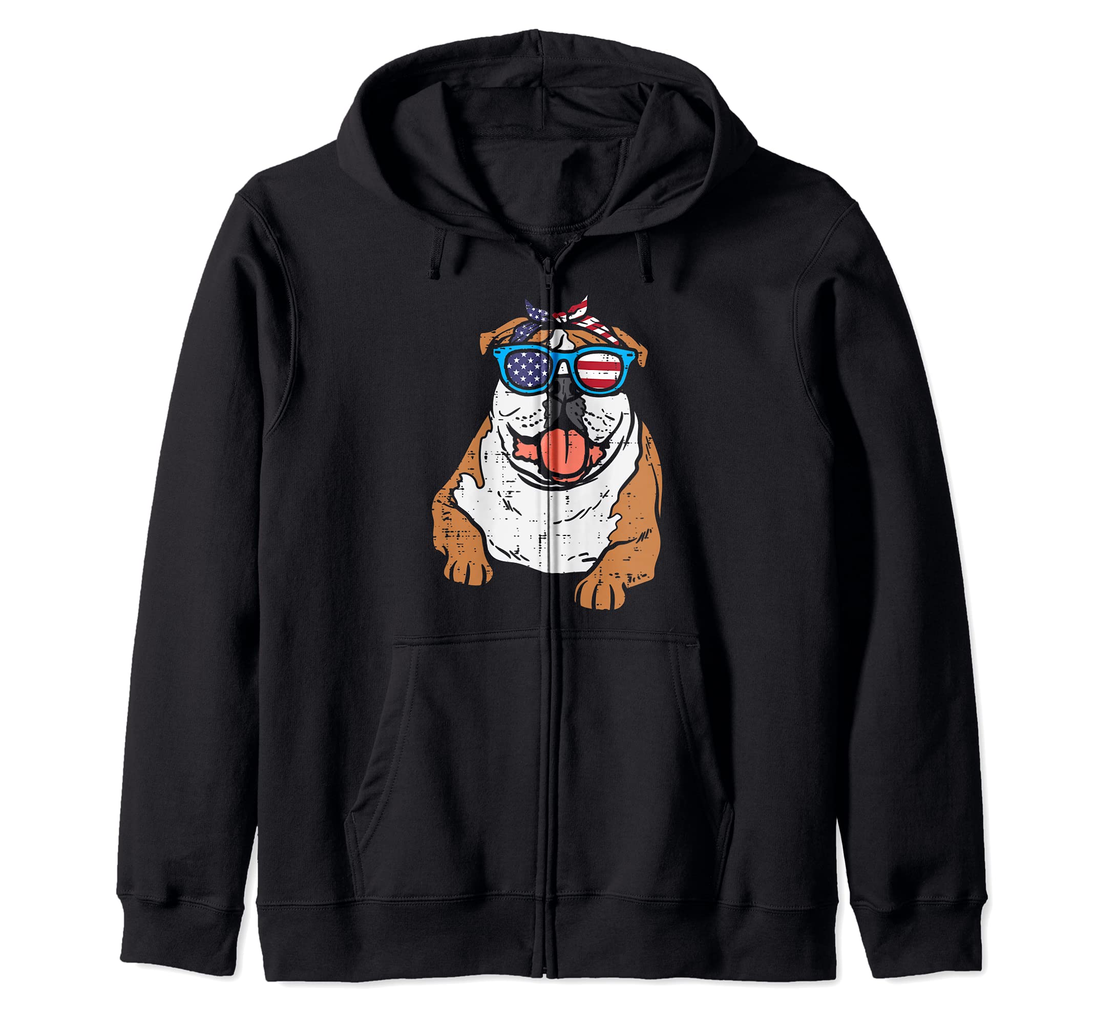 Bandana English Bulldog American USA 4th Of July Fourth Dog Zip Hoodie