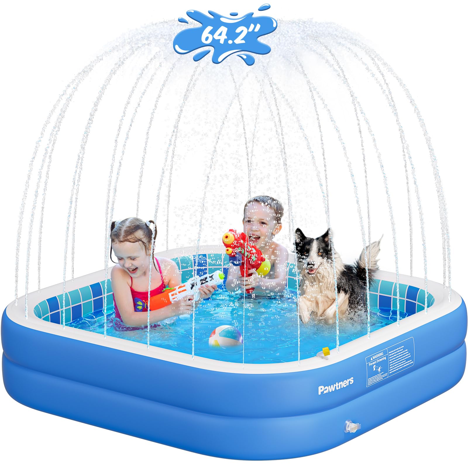 Photo 1 of Inflatable Pool for Kids, Non-Slip Sprinkler Splash Pad for Backyard, Thickened PVC Kiddie Pool for Indoor Outdoor, Chew Proof Blow up Pond, Small Swimming Pool for Dog Bathtub (Blue 64.2x12.2 in)