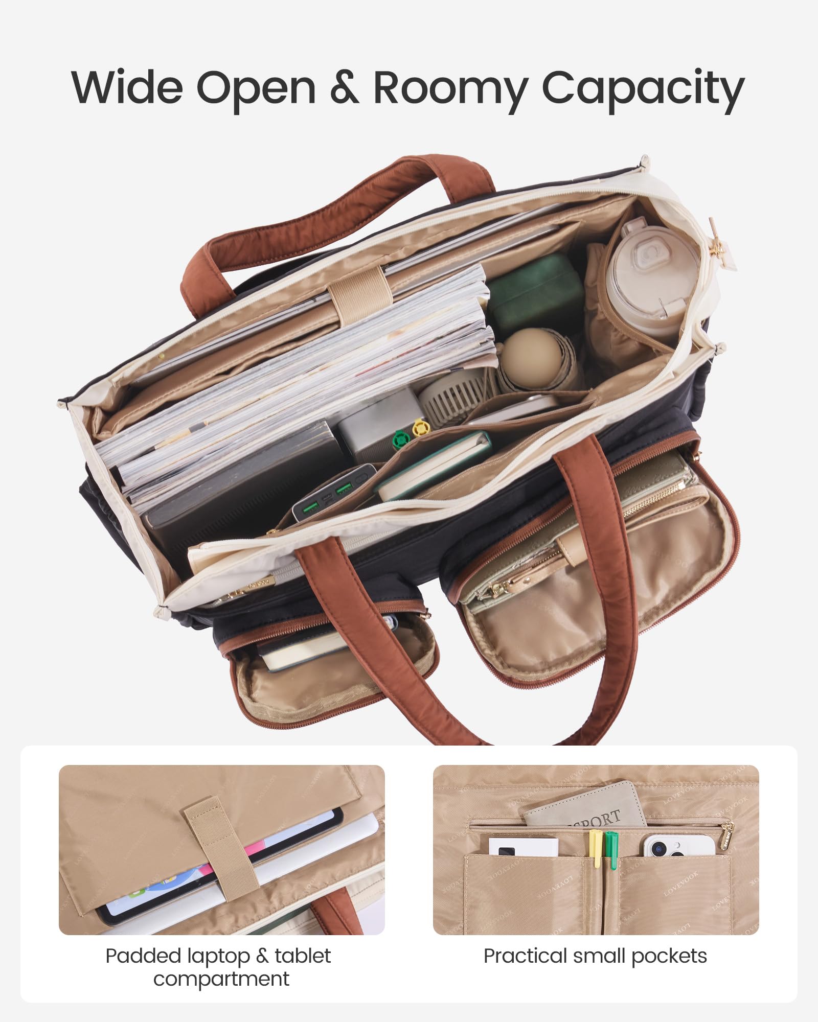 LOVEVOOK Teacher Tote Bag for Women,Multi-pocket Laptop Bag with Large Cup Holder,Nurse Bags Work Travel Computer Handbag