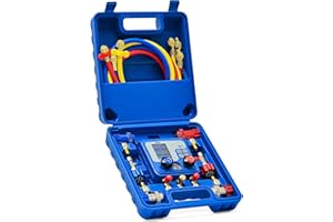Orion Motor Tech 3 Way Digital Manifold Gauge Set, 92 Refrigerant HVAC Gauges for R1234yf R134a R410a More, With Hoses Quick 