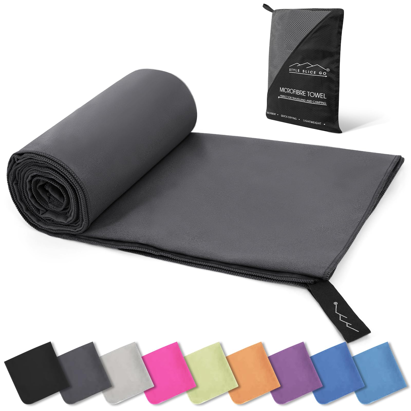 Style Slice Microfibre Towel Quick-Dry Lightweight Super Absorbent Travel Towel for Sports Beach Gym Camping Hiking Drying Small Medium Large and XL(Dark Grey, 100cm x 50cm)