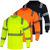 WISIGO 3PCS Safety High Visibility Reflective Shirts for Men Long Sleeve Hi Vis Class 3 Workwear Breathable and Lightweight