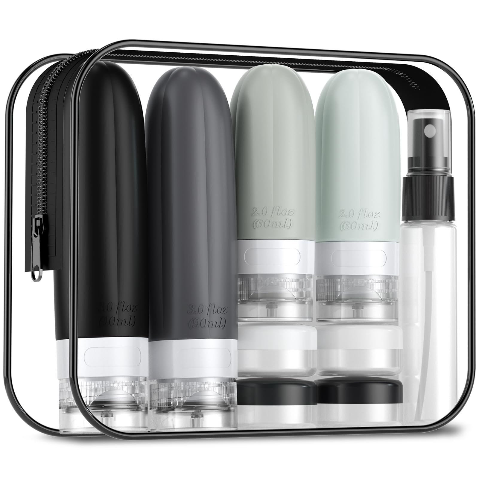 Gemice 16 Pack Travel Bottles Set, CAA Approved Leak Proof Silicone Squeezable Containers for Toiletries, Refillable Accessories 60ml 90ml for Conditioner, Shampoo, Lotion & Body Wash (BPA Free)