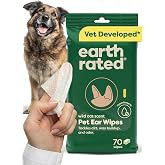 Earth Rated Dog Ear Wipes, Vet Developed, Wild Oat, for Dirt &amp; Wax, 70ct | Pet Ear Wipes for Dogs &amp; Cats, Hypoallergenic Cleaner to Remove Dirt and Wax, Wild Oat Scent