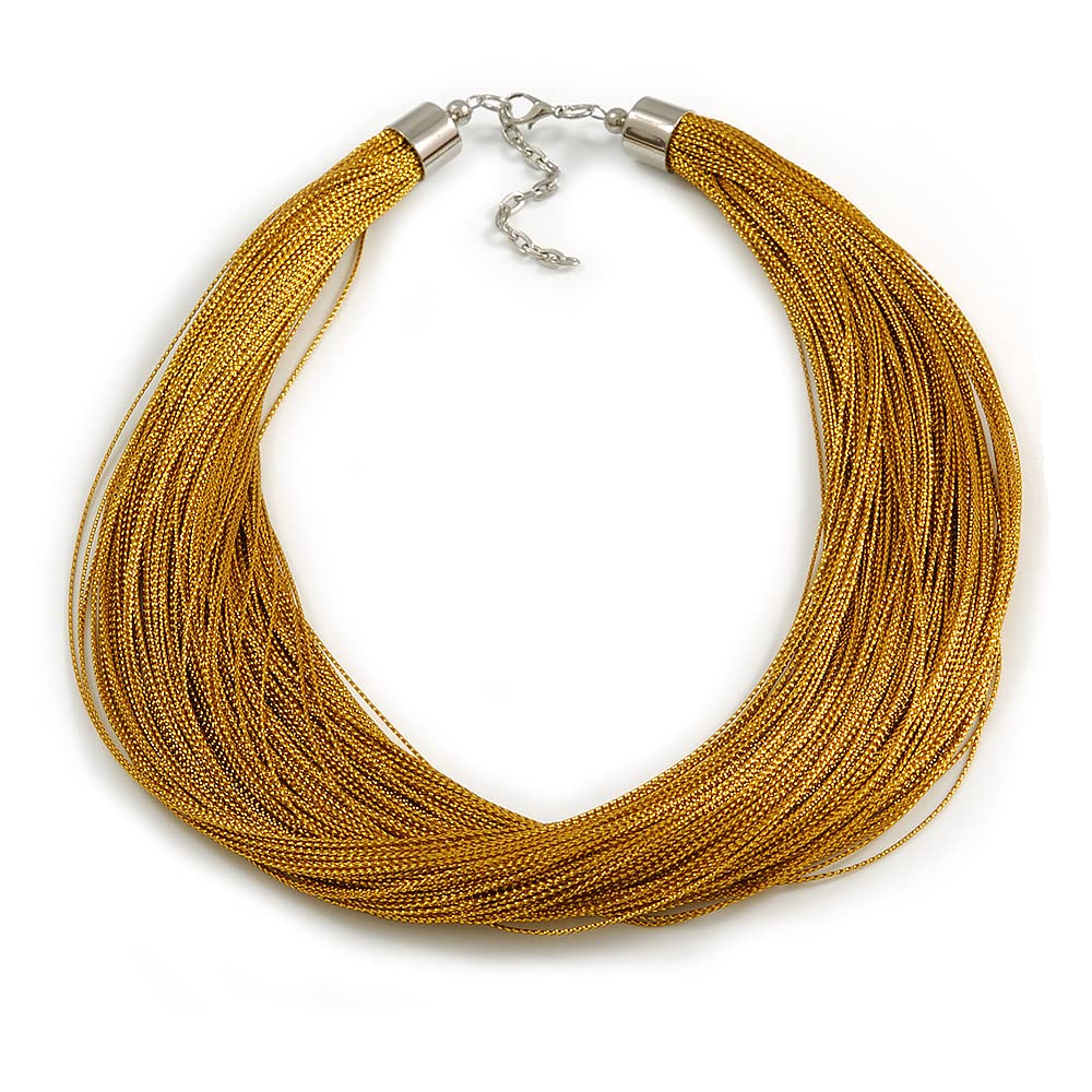 Avalaya Gold Multistrand Silk Cord Necklace In Silver Tone - 50cm L/ 7cm Ext