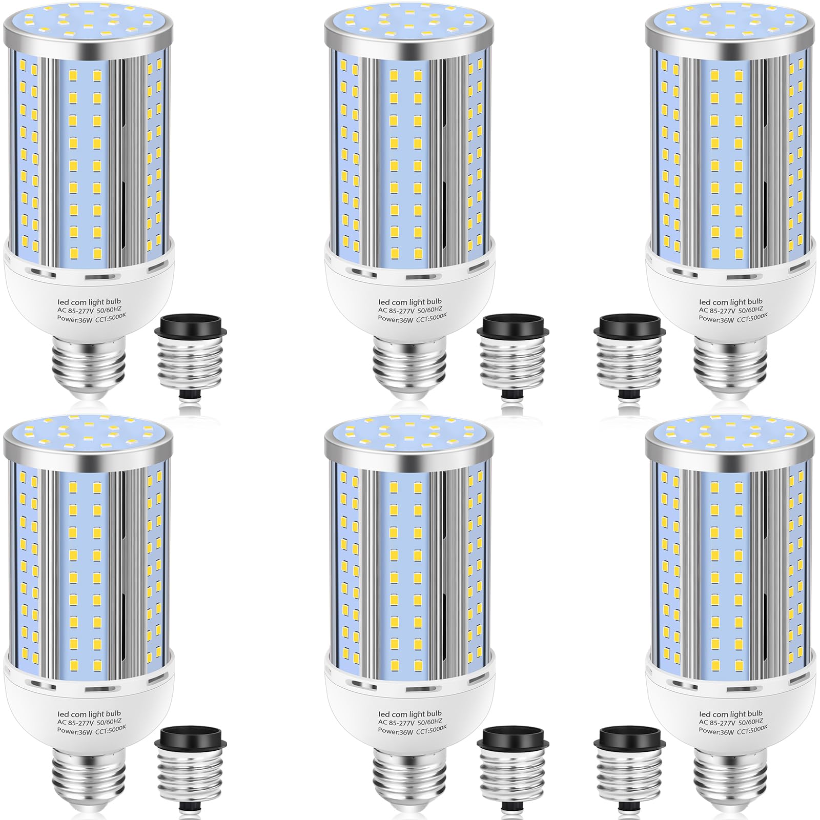 Photo 1 of 6 Pack 36W Corn LED Light Bulb,(320 Watt Equivalent)Fanless E26/E39 Medium/Large Mogul Base LED Cob Lamp 5000K Daylight 5,400LM for Outdoor Indoor Garage Warehouse Factory Workshop Street Backyard