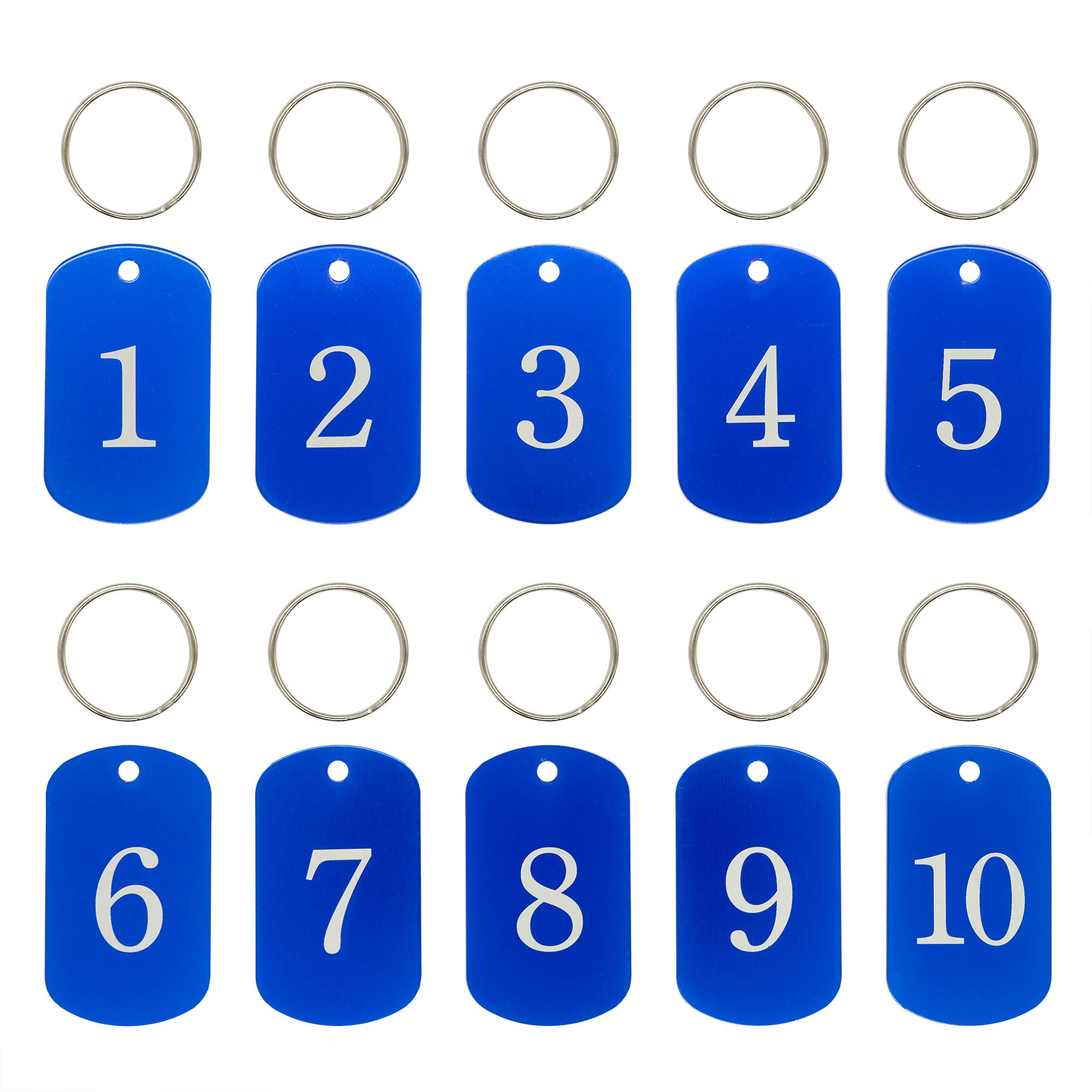 Aluminum Engraved Number Tags Key Tags ID Tags with Key Rings (1-50, Blue)