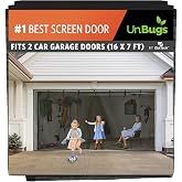 HBlife 16x7FT Fiberglass Magnetic Garage Door Screen – Hands-Free Retractable Mesh With 26 Magnets & 6 Roll-Up Straps – For Patio, Gym, Porch