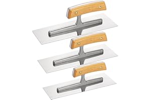 Peohud 3 Pieces Flat Drywall Trowel, Stainless Steel Plastering Trowel, Masonry Finishing Trowel Sets with Wood Handle for Concrete, Cement