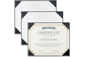 Fine Stationery Black Faux Leather Certificate Holders with Acrylic Easel Stand - 3-Pack, Holds 8.5x11'' Letter-Size Document Vertically or Horizontally, Professional Certificate Award Frame