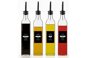 Olive Oil Dispenser Bottle for Kitchen – Oil and Vinegar Dispenser Set of 4 (500ml) – Glass Cruet Bottles with Stainless Stee