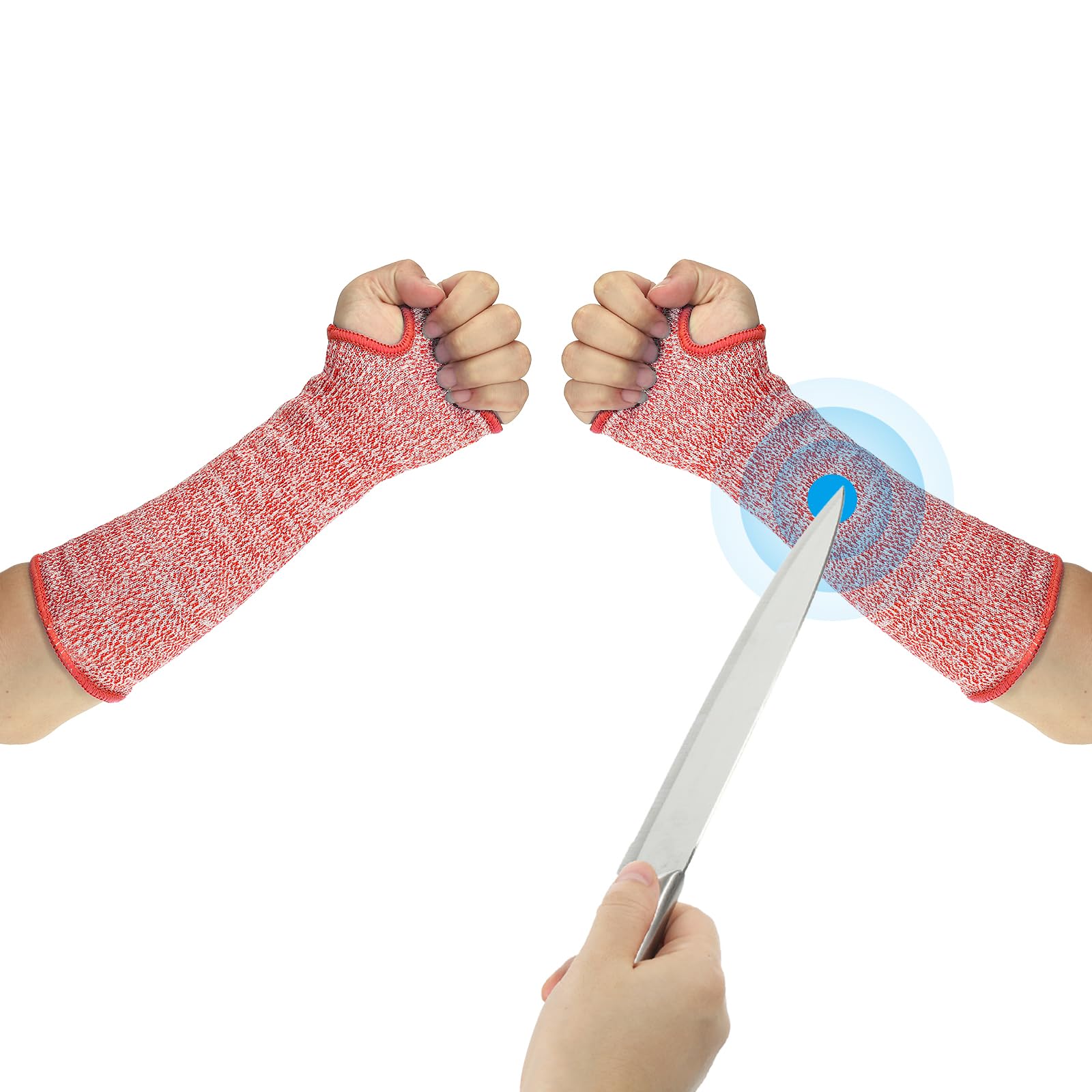 PATIKIL 12 Inch Cut Resistant Sleeve, 1 Pair Arm Safety Protectors Sleeves with Thumb Hole Level 5 Protection Forearm Guard Sleeves for Thin Skin and Bruising, S, Red