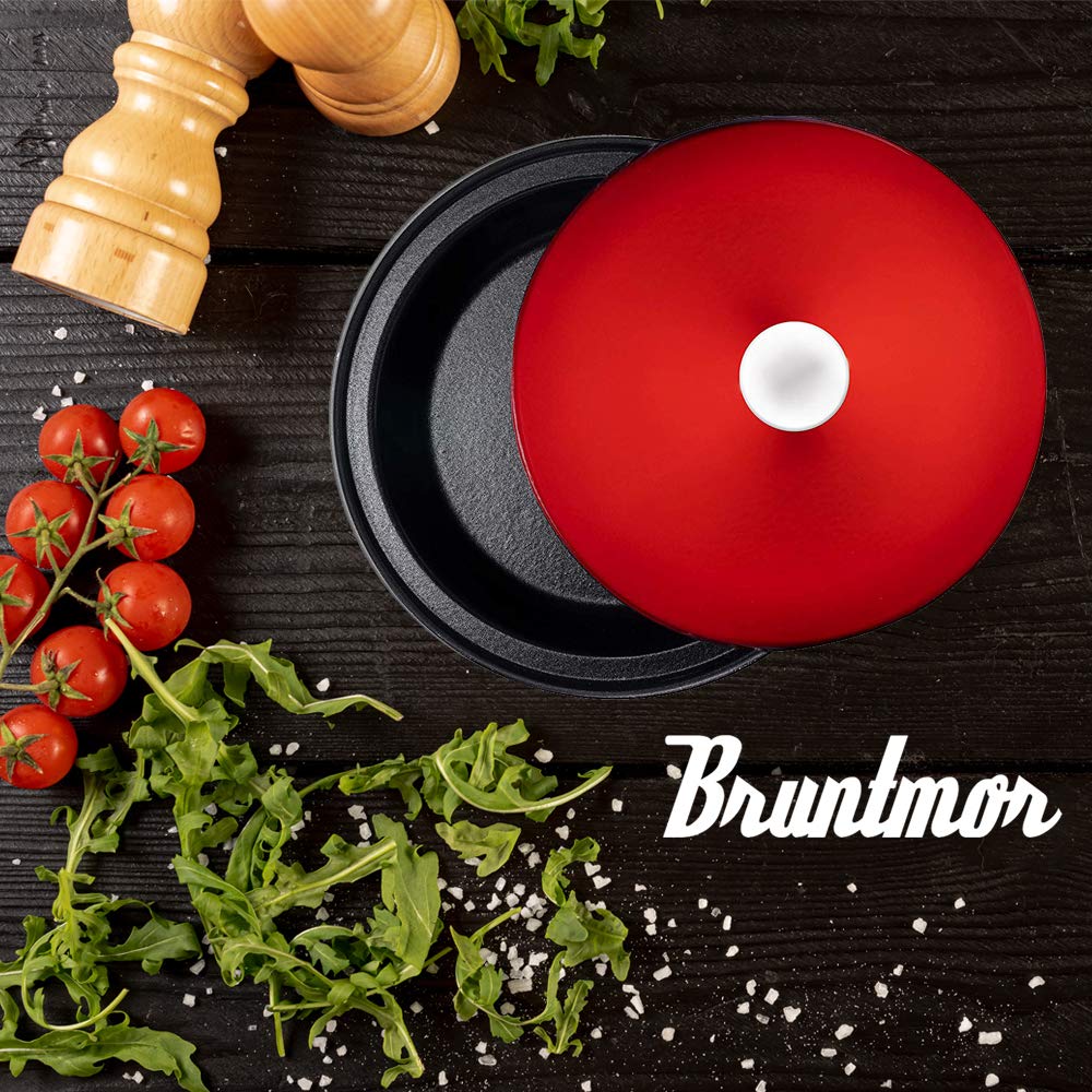 Bruntmor Moroccan Tagine, Cast Iron, Red, 3.5-Quart, Round, With Lid