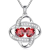 Iefil Birthstone Necklace for Women - 925 Sterling Silver Love Knot Necklace, Anniversary Birthday Jewelry Gifts for Wife Girlfriend Mom