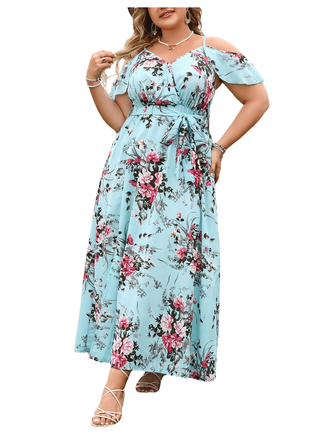 Floerns Women's Plus Size Cold Shoulder Short
