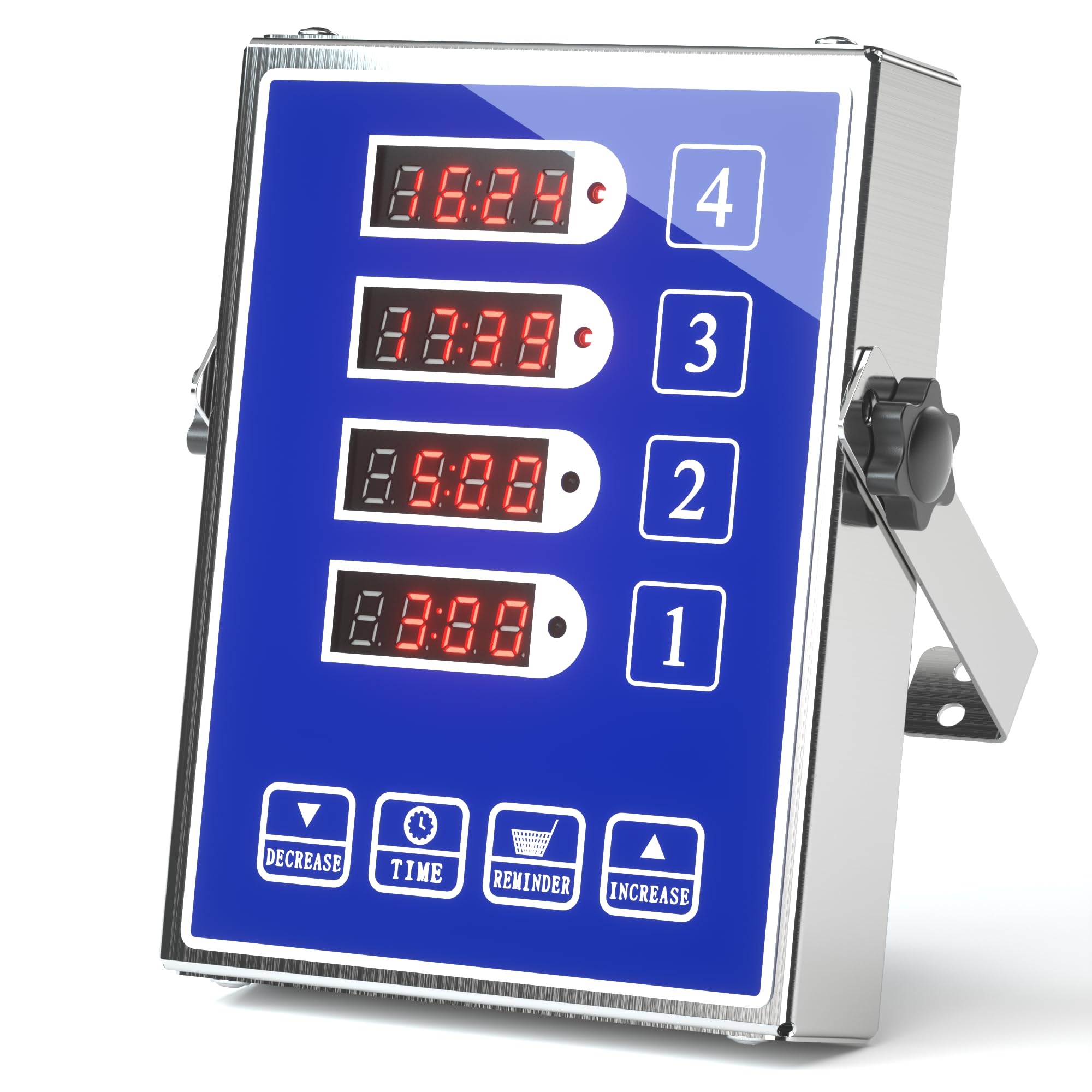 Photo 1 of Commercial Kitchen Timer with 4 Channels, Digital Timer for Cooking, Loud Alarm Volume +/-, Food Truck Restaurant Supplies, Heavy Duty Stainless Steel Large Timers, Waterproof Panel & Memory Function