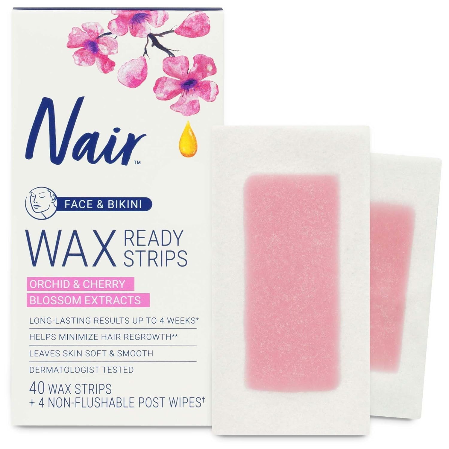 Nair Hair Remover Face and Bikini Wax Ready Strips, 40 Count + 4 Post Wipes (Pack of 3)