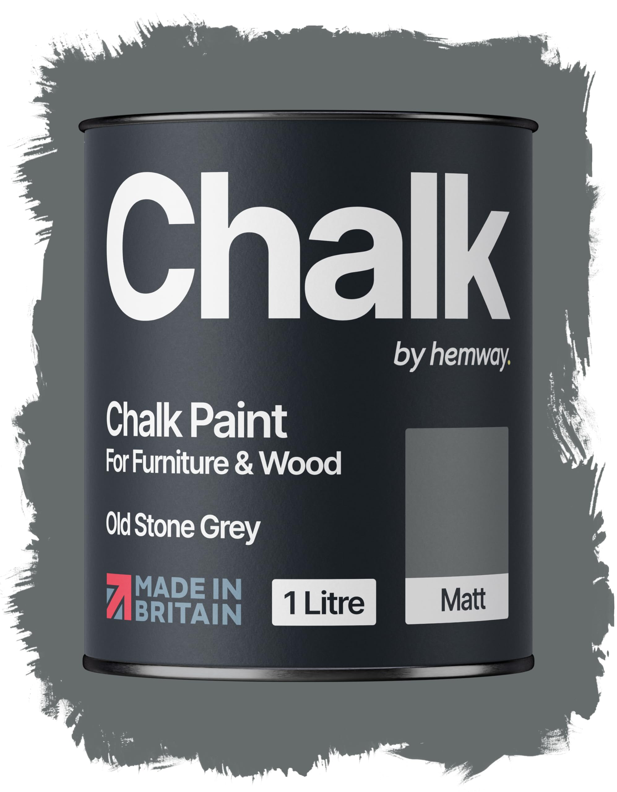 Hemway Chalk Paint Old Stone Grey Furniture Paint 1L, Matt Finish Shabby Chic, Chalk Furniture & Walls, Quick Dry & 1 Coat