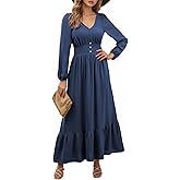 Dokotoo Womens Dresses Fashion 2025 Long Sleeve V Neck Maxi Dresses Elegant Casual Flowy Tiered Boho Beach Vacation Outifits