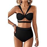SPORLIKE Women Braided High Waisted Bikini Wide Shoulder Straps Swimsuit Padded Bathing Suit