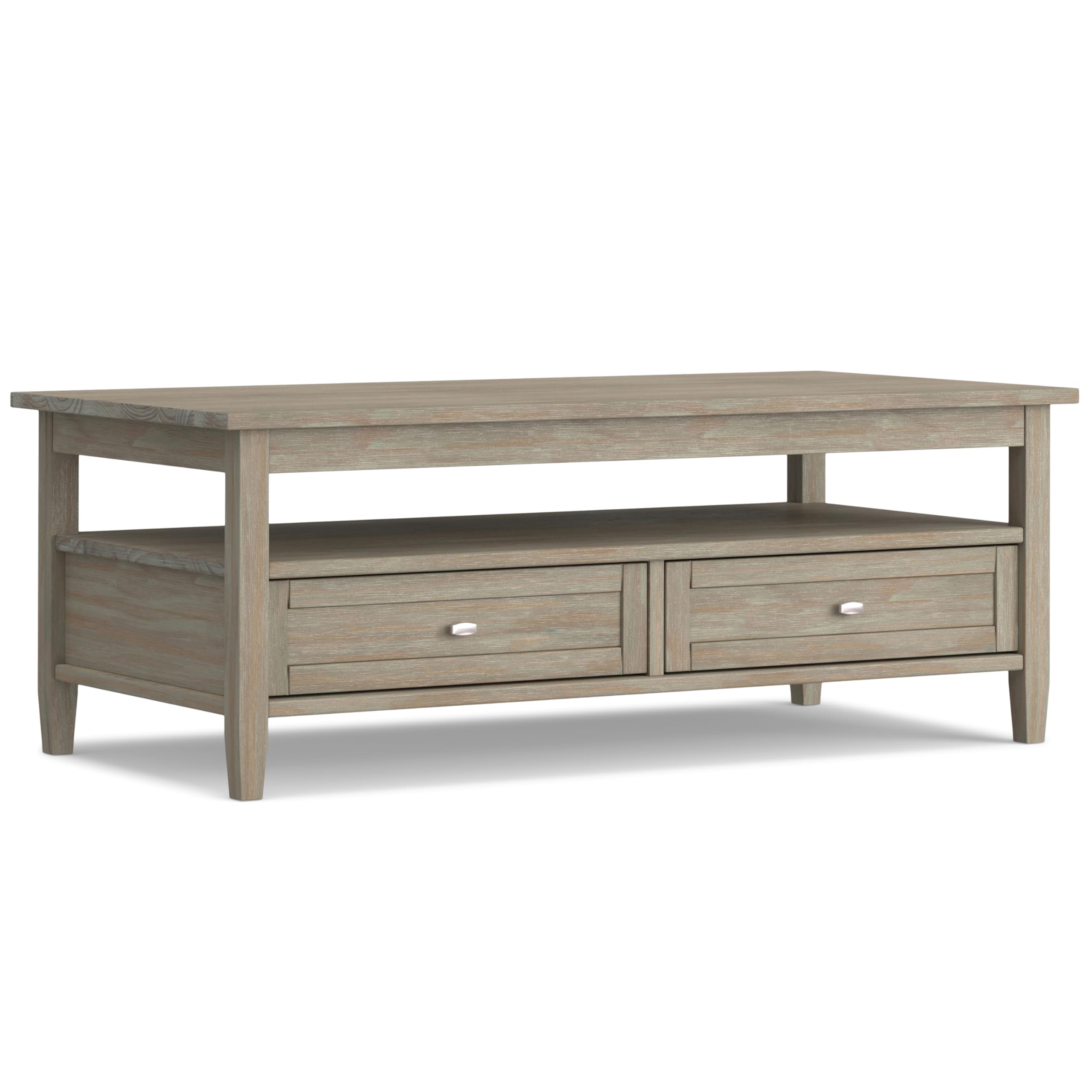 Photo 1 of SIMPLIHOME Warm Shaker SOLID WOOD 48 Inch Wide Rectangle Transitional Coffee Table in Distressed Grey, For the Living Room and Family Room