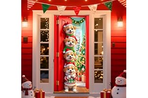 LEKETOO Christmas Door Cover Decorations, Fabric Dog Cute Xmas Front Door Banner Covering Indoor Outdoor Christmas Party Supplies 72.8x35.4 Inch