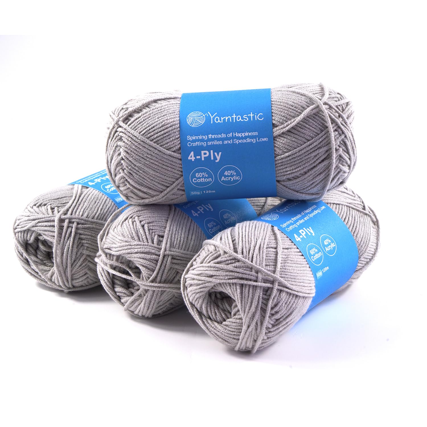 Yarntastic 50g x 4 Balls in a Pack, 4 Ply Yarn, 16 Wraps per inch (About 2.5cm), 60% Cotton 40% Acrylic Blended, 43 Colour Choices; for Knitting, Crochet, Amigurumi, Baby Blanket, Clothing and Others โ image 1