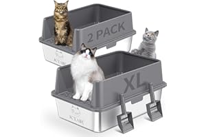 ICYAIR 2PACK Stainless Steel Cat Litter Box with High Sides Lid, Extra Large XL Litter Box for Big Cats, Metal Kitty Litter Boxes with Anti-Leakage Enclosure,Non-Stick,Odorless,Scoop Included