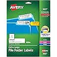Avery TrueBlock Extra Large File Folder Labels, 15/16" x 3-7/16", 450 Printable Labels, White (5027)