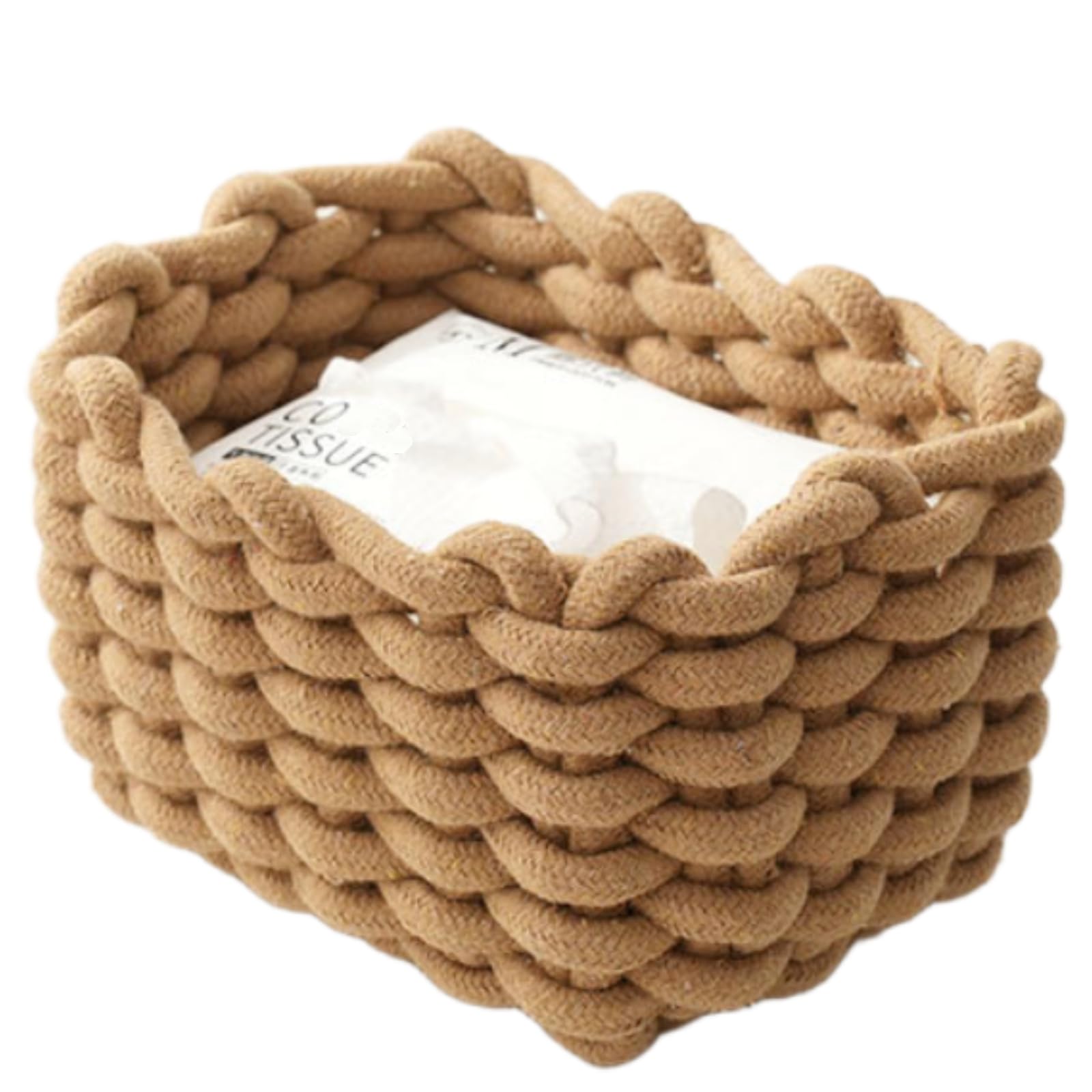 JJQHYC Cotton Rope Basket Woven Storage Baskets Brown Rope Desktop Basket Organizer Bathroom Storage Baskets for Cupboard Nursery Decor
