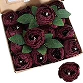 INSUNSIX 16pcs Dark Red Peonies Artificial Flowers 3.5'' Big Fake Peonies Silk Flowers Bulk Faux Vintage with Stems for Wedding Bridal Centerpieces Table Decor Floral Arrangements (Burgundy)