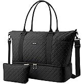 HOTOR Travel Duffel Bag - Weekender Bags for Women, Gym Tote Bags with Shoe Compartment, Carry On Overnight Bag with Toiletry Bag for Travel Essentials and Travel Accessories, Black, 13.4"×17.3"×7.9"