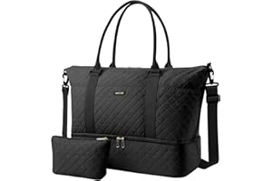 HOTOR Travel Duffel Bag - Weekender Bags for Women, Gym Tote Bags with Shoe Compartment, Carry On Overnight Bag with Toiletry Bag for Travel Essentials and Travel Accessories, Black, 13.4"×17.3"×7.9"