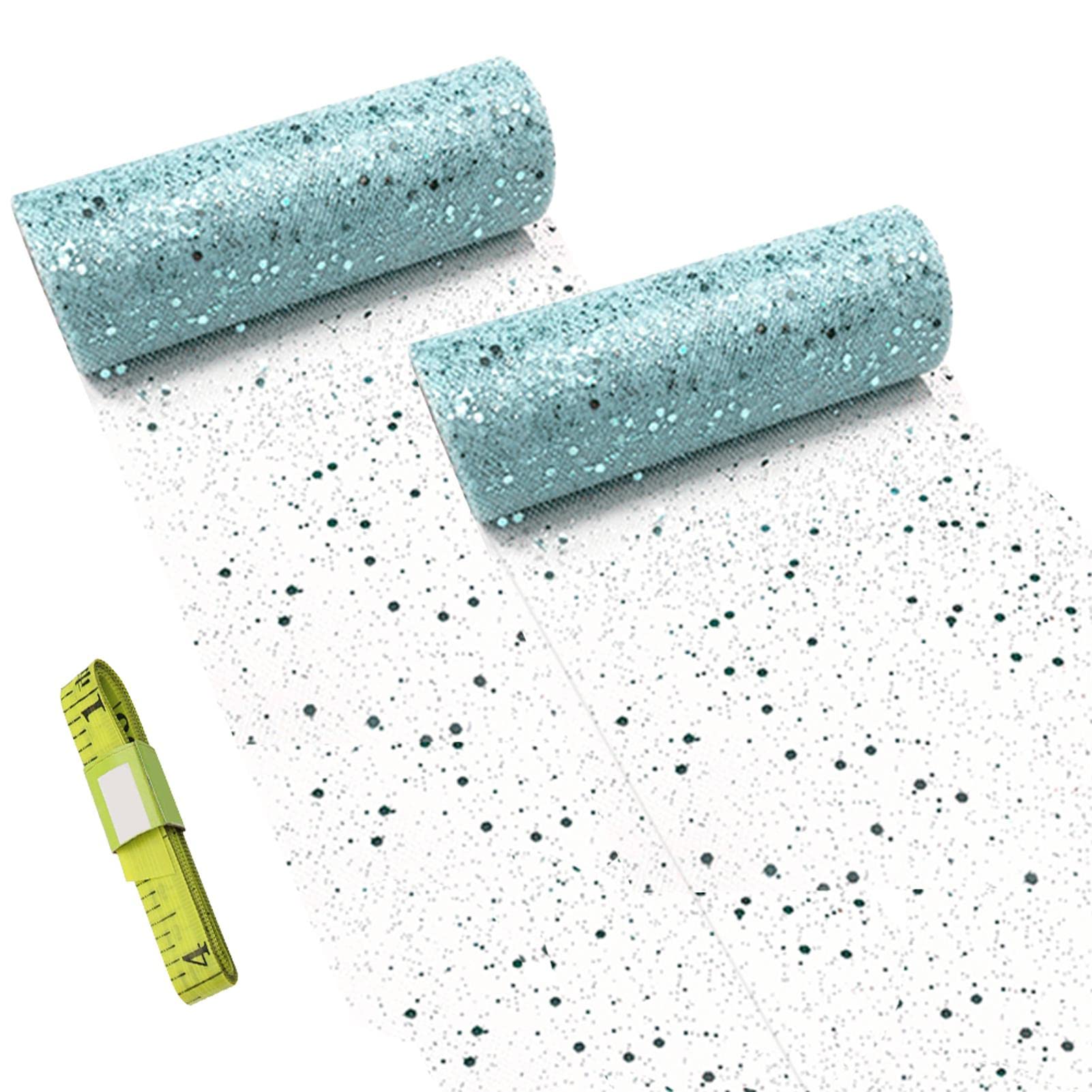 Divono 2Pcs Tulle Roll, Sparkle Tulle Roll,Tulle Fabric,15cm 10yards Tulle Roll Polyester Fabric Glitter Sequin with Tape Measure for Wedding, Party Decoration, Bows, Wrap(Blue)