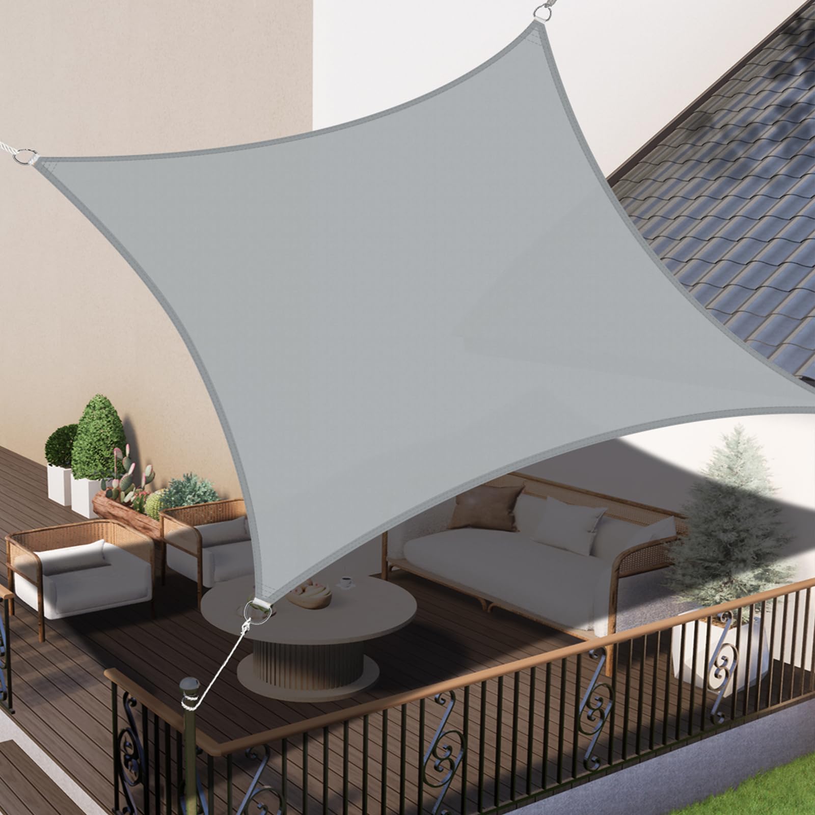 LOVE STORY Sun Shade Sail Waterproof Rectangle 2x2m Canopy Outdoor UV Block Sunshade Sail for Patio Garden Backyard，Grey