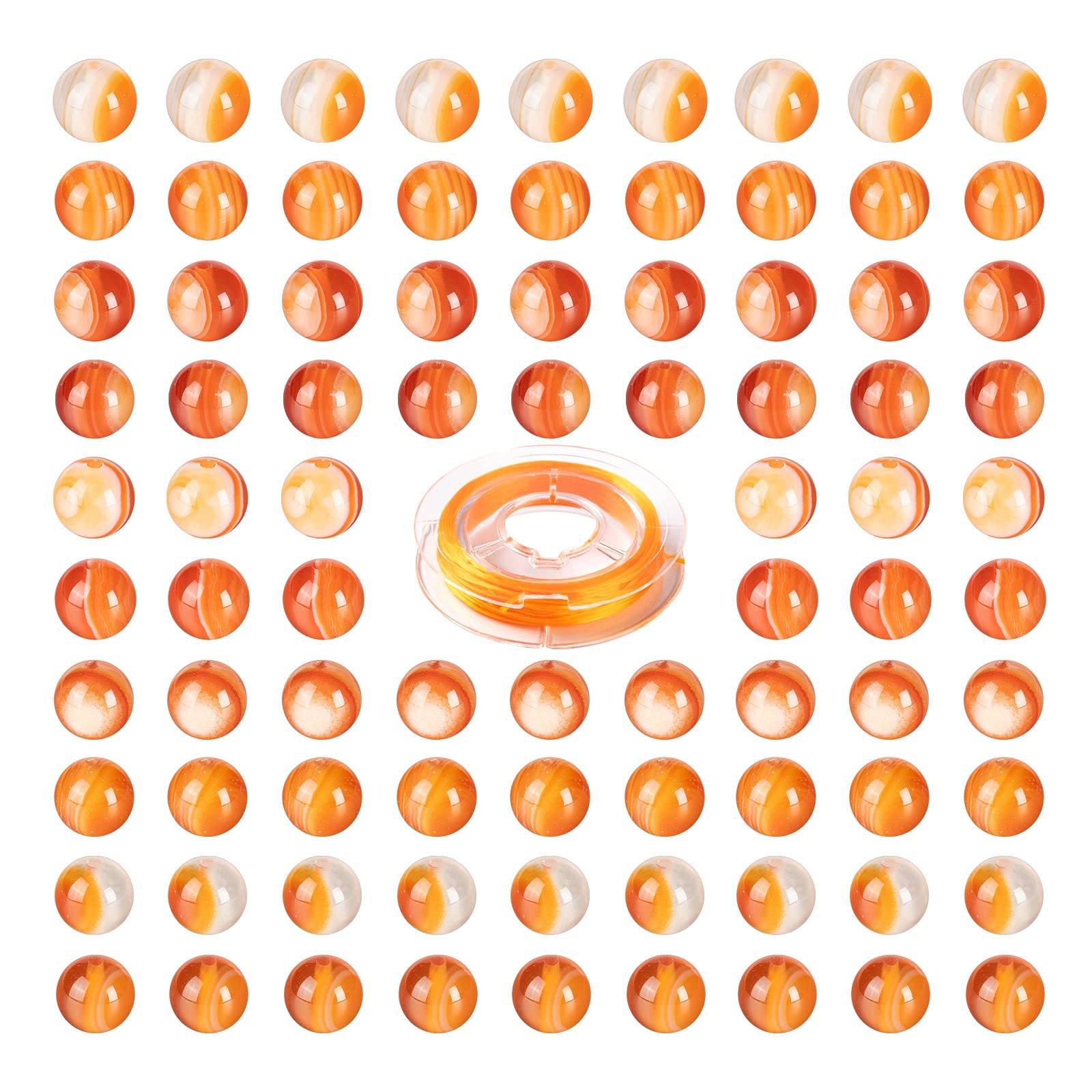 BEEFLYING 100 Pcs 8mm Natural Carnelian Round Beads Orange Gemstone Loose Round Beads for DIY Stretch Earring Bracelets Kits Making