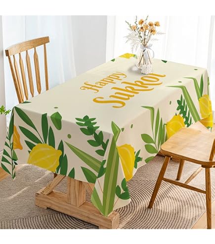 Adirasenotek 3-Pack Happy Sukkot Tablecloths - 87"x51" Sukkah Decor, Etrog Lulav Design, Disposable Plastic Table Covers